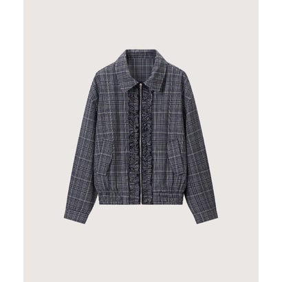 Plaid Ruffle Zip Jacket Bubble Skirt Set Up （Navy）｜詳細画像