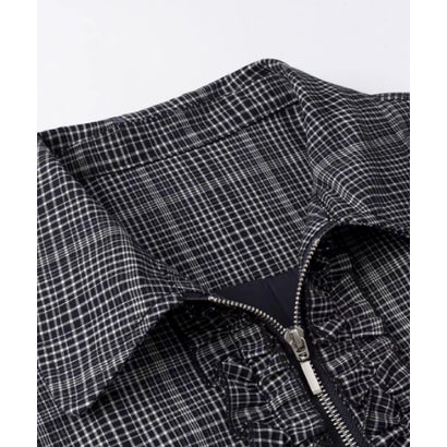 Plaid Ruffle Zip Jacket Bubble Skirt Set Up （Navy）｜詳細画像
