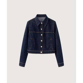 Cropped Lapel Denim Jacket （Blue）