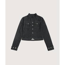 Cropped Half Collar Denim Jacket （Blue）