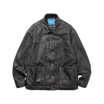 ウォッシュド レザー ジャケット（WASHED LEATHER JACKET） （BLACK）｜詳細画像