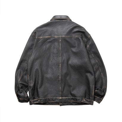 ウォッシュド レザー ジャケット（WASHED LEATHER JACKET） （BLACK）｜詳細画像
