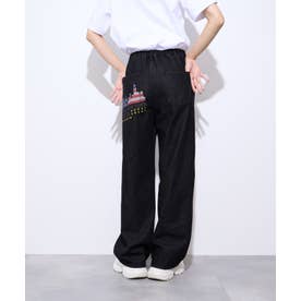 バックプリントデニムワイドパンツ （ブラック）