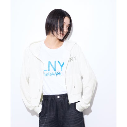 リトルニューヨーク Little New York クロップド丈ベロアジップフーディー ロゴ刺しゅう （ブルー）｜詳細画像