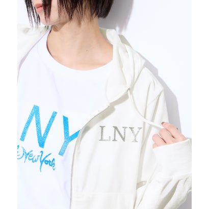 リトルニューヨーク Little New York クロップド丈ベロアジップフーディー ロゴ刺しゅう （ピンク）｜詳細画像
