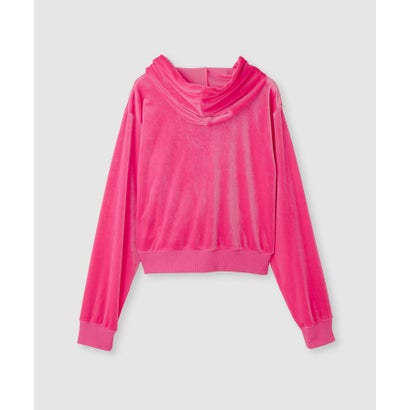 リトルニューヨーク Little New York クロップド丈ベロアジップフーディー ロゴ刺しゅう （ホワイト）｜詳細画像