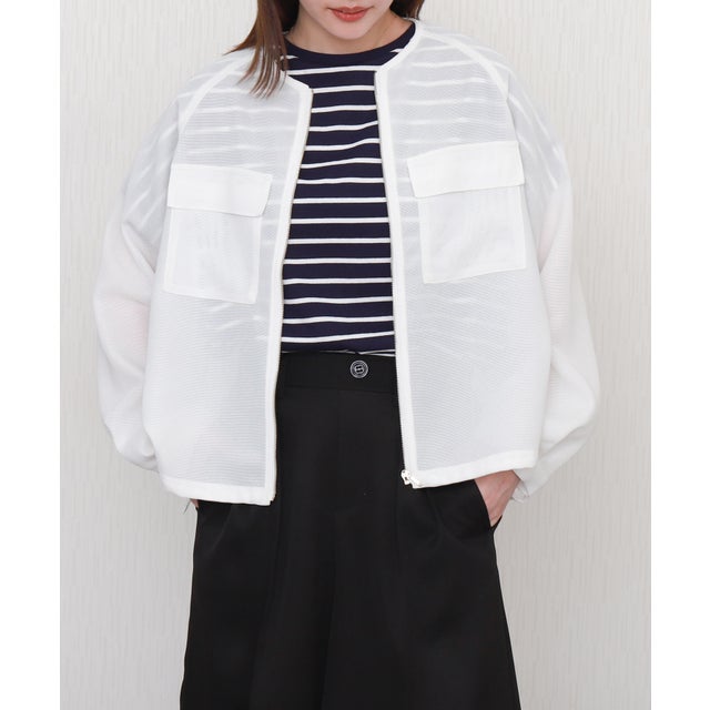 メッシュジャガードノーカラーブルゾン （オフ）