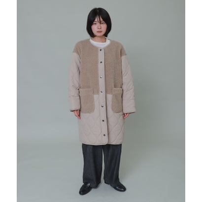 キルトボア切り替えノーカラーコート （カーキ）｜詳細画像