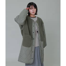 キルトボア切り替えノーカラーコート （カーキ）