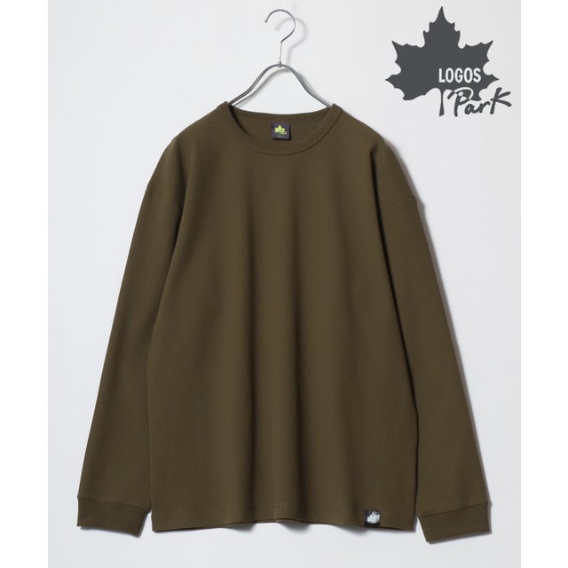 【LOGOS/ロゴス】ワッフル 無地 ロングスリーブTシャツ 長袖 ロンT レディース メンズ カットソー 秋冬 トップス