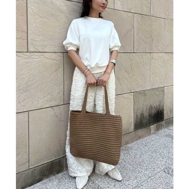 コットンニットラウンドトートバッグ（ブラウン）