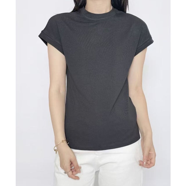 フレンチスリーブクルーネックTシャツ カットソー（シルバー）