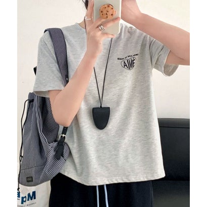 コットン素材ロゴ入り半袖Tシャツ（グレー）｜詳細画像