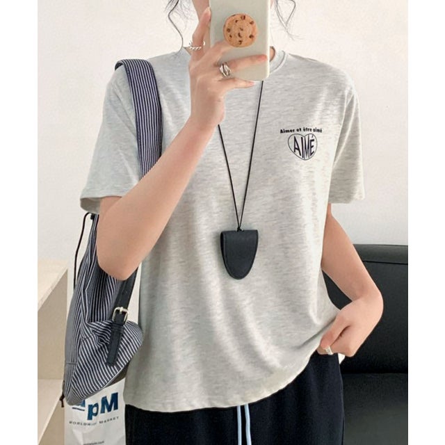 コットン素材ロゴ入り半袖Tシャツ（グレー）