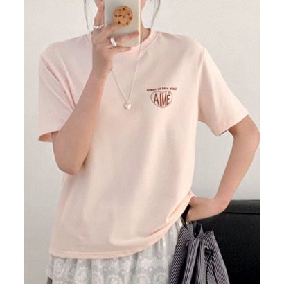 コットン素材ロゴ入り半袖Tシャツ（ピンク）｜詳細画像