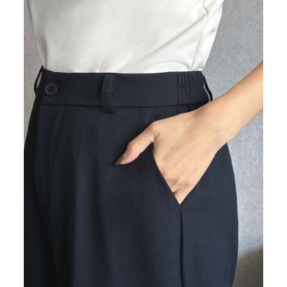 【S～2Lサイズ展開】美脚センタープレスワイドパンツ ウエストゴム スラックス （ネイビー）｜詳細画像