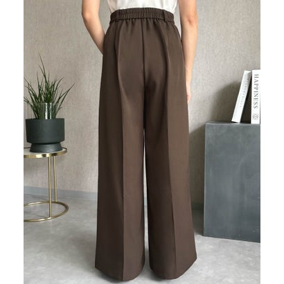 【S～2Lサイズ展開】美脚センタープレスワイドパンツ ウエストゴム スラックス （ブラウン）｜詳細画像