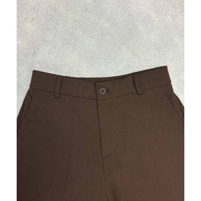 【S～2Lサイズ展開】美脚センタープレスワイドパンツ ウエストゴム スラックス （ブラウン）｜詳細画像