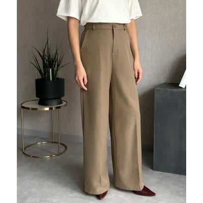 【S～2Lサイズ展開】美脚センタープレスワイドパンツ ウエストゴム スラックス （ベージュ）｜詳細画像