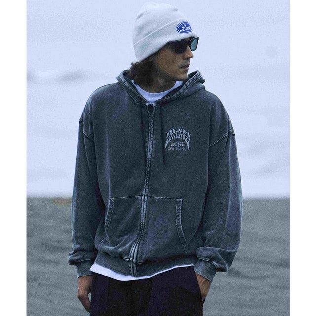 ジップアップ パーカー フーディー メンズ バックプリント MEYHEM （CBLK）