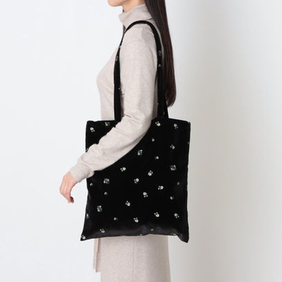 ベロア 小花刺繍トートバッグ / A4対応 （ワイン）｜詳細画像
