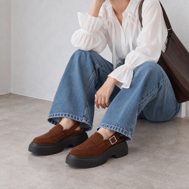 厚底ローファーバックバンドサンダル （ブラウンスエード）