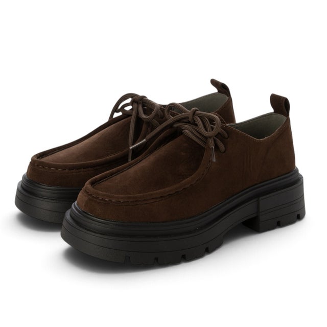 厚底レースアップ モカシューズ / ボリュームソール （ダークブラウンスエード）