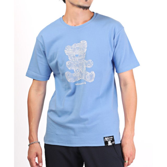 Hollywood rich.&(ハリウッドリッチ)ドットベアラインストーン半袖Tシャツ/Tシャツ メンズ 半袖  テディベア ロゴ ラインストーン （2サックス）