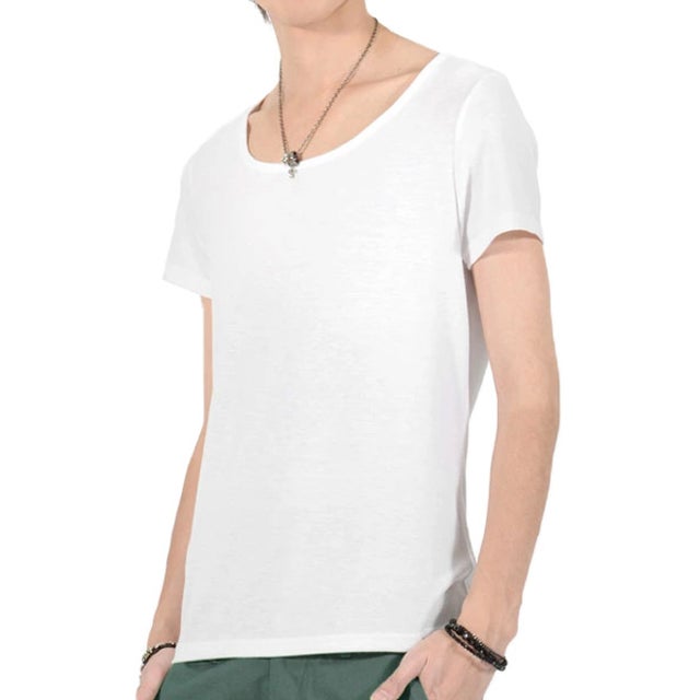 Aegnoir(イグノア) ワイドUネック無地Tシャツ/お兄系 メンズ Tシャツ シャツ 半袖 メンズ Tee 無地 （1051ホワイト）