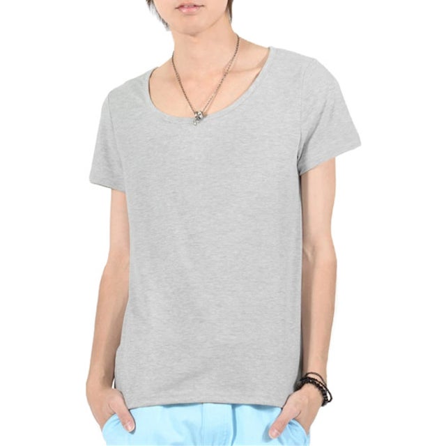 Aegnoir(イグノア) ワイドUネック無地Tシャツ/お兄系 メンズ Tシャツ シャツ 半袖 メンズ Tee 無地 （杢グレー）