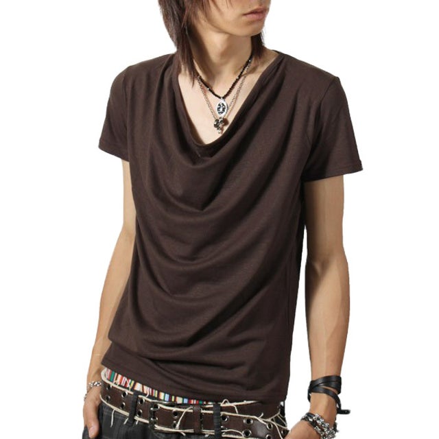 Aegnoir(イグノア) ドレープ無地Tシャツ/きれいめ Tシャツ ドレープ 半袖 メンズ Tee 無地 （1131ダークブラウン）