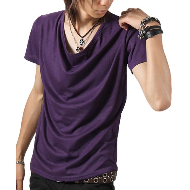 Aegnoir(イグノア) ドレープ無地Tシャツ/きれいめ Tシャツ ドレープ 半袖 メンズ Tee 無地 （1040パープル）