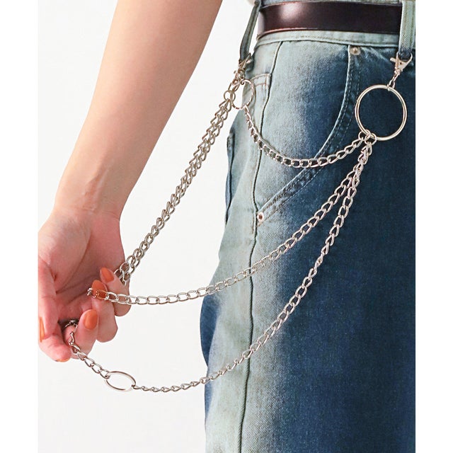 ステンレスウォレットチェーン/チェーン シルバー アクセサリー ベルト キーリング キーホルダー （C）
