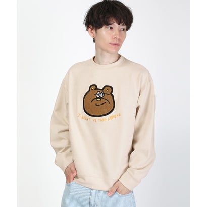 カットスエードサガラ刺繍トレーナー/スエード スウェード オーバーサイズ サガラ刺繍 タイガー 虎 クマ ロゴ キャラクター 丸首 （Aチャコール）｜詳細画像