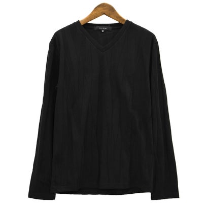 長袖VネックTシャツ/トップス カットソー インナー 無地 定番 大きいサイズ カジュアル きれいめ おしゃれ （ホワイト）｜詳細画像