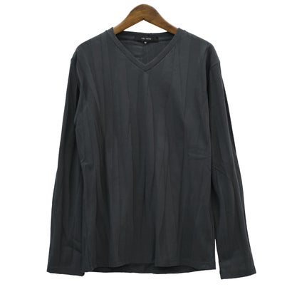 長袖VネックTシャツ/トップス カットソー インナー 無地 定番 大きいサイズ カジュアル きれいめ おしゃれ （ホワイト）｜詳細画像