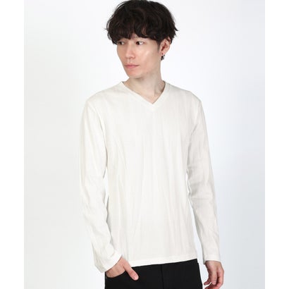 長袖VネックTシャツ/トップス カットソー インナー 無地 定番 大きいサイズ カジュアル きれいめ おしゃれ （ホワイト）｜詳細画像