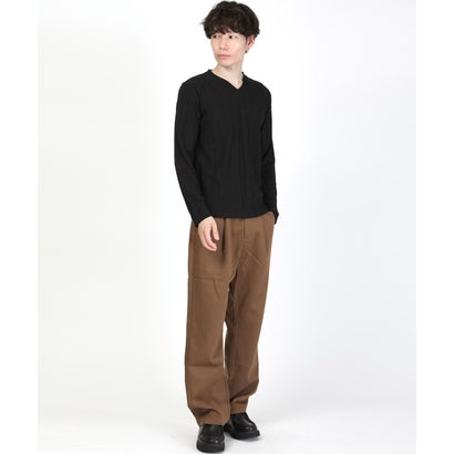 長袖VネックTシャツ/トップス カットソー インナー 無地 定番 大きいサイズ カジュアル きれいめ おしゃれ （ホワイト）｜詳細画像