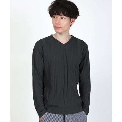 長袖VネックTシャツ/トップス カットソー インナー 無地 定番 大きいサイズ カジュアル きれいめ おしゃれ （ホワイト）｜詳細画像