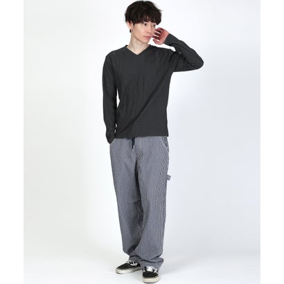 長袖VネックTシャツ/トップス カットソー インナー 無地 定番 大きいサイズ カジュアル きれいめ おしゃれ （ホワイト）｜詳細画像