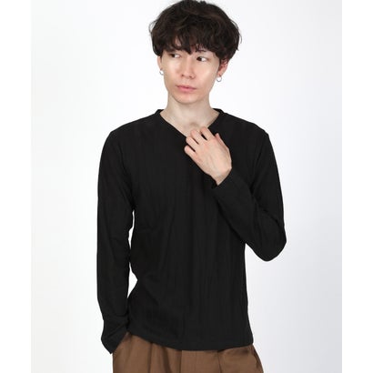 長袖VネックTシャツ/トップス カットソー インナー 無地 定番 大きいサイズ カジュアル きれいめ おしゃれ （ブラック）｜詳細画像