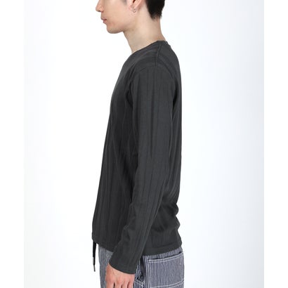 長袖VネックTシャツ/トップス カットソー インナー 無地 定番 大きいサイズ カジュアル きれいめ おしゃれ （ブラック）｜詳細画像