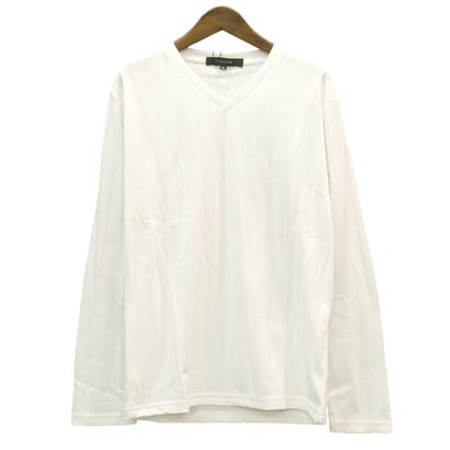 長袖VネックTシャツ/トップス カットソー インナー 無地 定番 大きいサイズ カジュアル きれいめ おしゃれ （チャコール）｜詳細画像