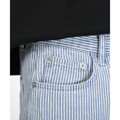 ヒッコリーワイドパンツ/デニムパンツ ワークパンツ ボトムス ヒッコリー ストライプ 太い ビッグシルエット コットン 綿100％ （ブルー）｜詳細画像