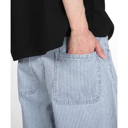 ヒッコリーワイドパンツ/デニムパンツ ワークパンツ ボトムス ヒッコリー ストライプ 太い ビッグシルエット コットン 綿100％ （ブルー）｜詳細画像
