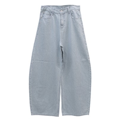 ヒッコリーワイドパンツ/デニムパンツ ワークパンツ ボトムス ヒッコリー ストライプ 太い ビッグシルエット コットン 綿100％ （ブルー）｜詳細画像