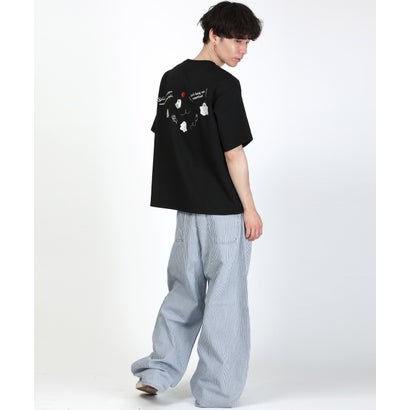 ヒッコリーワイドパンツ/デニムパンツ ワークパンツ ボトムス ヒッコリー ストライプ 太い ビッグシルエット コットン 綿100％ （ブリーチ）｜詳細画像