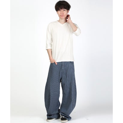 七分袖VネックTシャツ/トップス カットソー インナー 無地 定番 大きいサイズ カジュアル 上品 きれいめ おしゃれ （ブラック）｜詳細画像