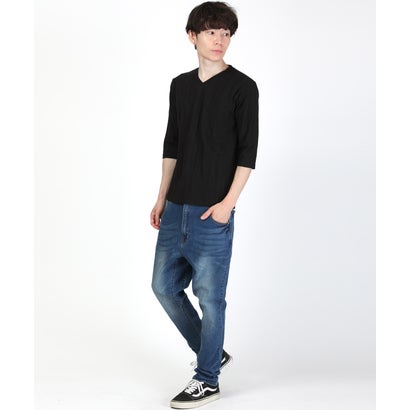 七分袖VネックTシャツ/トップス カットソー インナー 無地 定番 大きいサイズ カジュアル 上品 きれいめ おしゃれ （ブラック）｜詳細画像