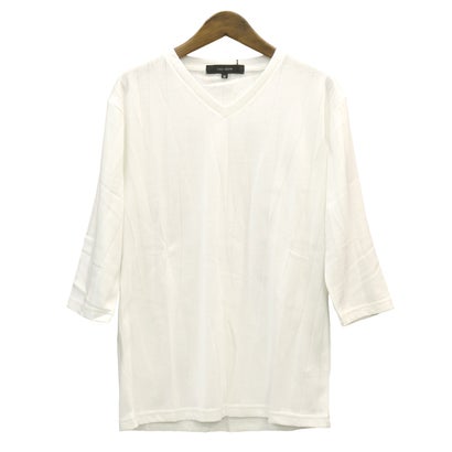 七分袖VネックTシャツ/トップス カットソー インナー 無地 定番 大きいサイズ カジュアル 上品 きれいめ おしゃれ （ホワイト）｜詳細画像